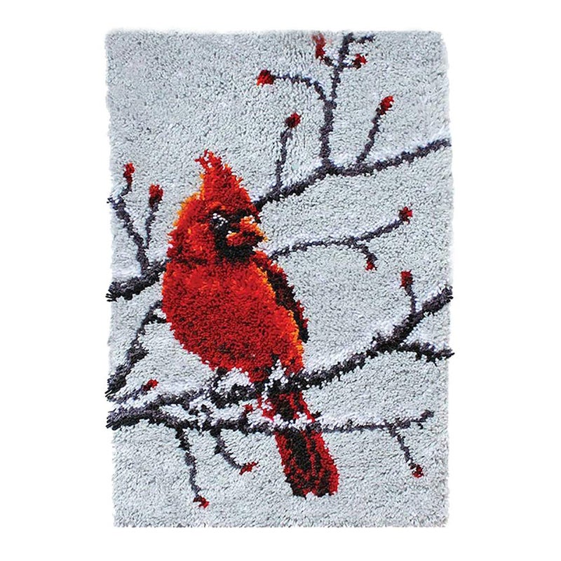 PakyKai Latch Hook Rug Kit for Adults Red Cardinal Crocheting Carpet Rug Yarn Sofa Cushion Mat Tapestry DIY Carpet Arts Crafts,20.5X15 Inch - Image 1